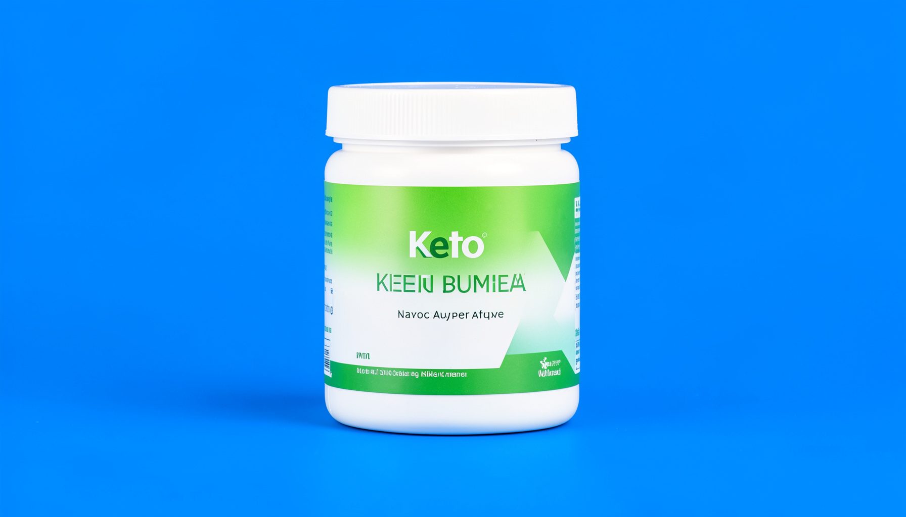 A keto supplement container with a green accent label on a white background, crisp product photography.